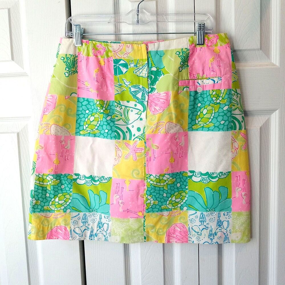 Lilly Pulitzer Size 10 Skirt Colorful Patchwork Preppy Pink Green - Picture 2 of 6